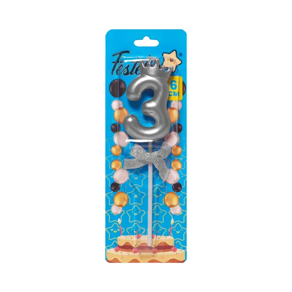 VELA NUMERO 6CM PLATEADA #3 (CJX12)