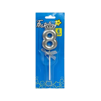 VELA NUMERO 6CM PLATEADA #8 (CJX12)