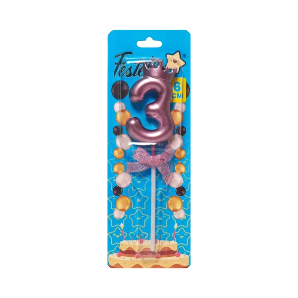 VELA NUMERO 6CM PALO ROSA #3 (CJX12)