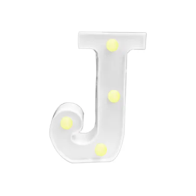 LAMPARA DE LETRA J 16CM FONDO BLANCO LUZ CALIDA