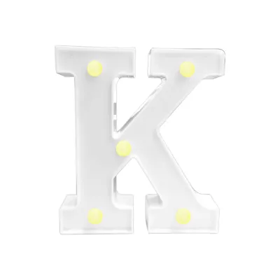 LAMPARA DE LETRA K 16CM FONDO BLANCO LUZ CALIDA