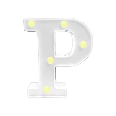 LAMPARA DE LETRA P 16CM FONDO BLANCO LUZ CALIDA