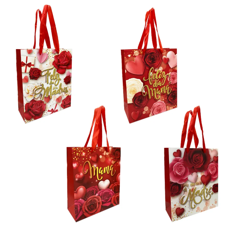 BOLSA REGALO FELIZ DIA MAMA 23.5*19.5*8CM (PQTX12)