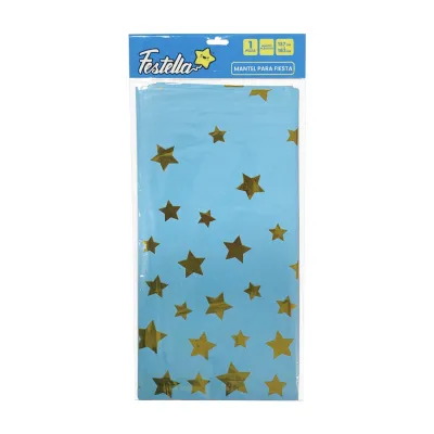 MANTEL DE FIESTA ESTRELLAS AZUL CLARO (PQTX10)