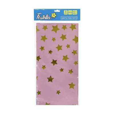 MANTEL DE FIESTA ESTRELLAS ROSADO (PQTX10)