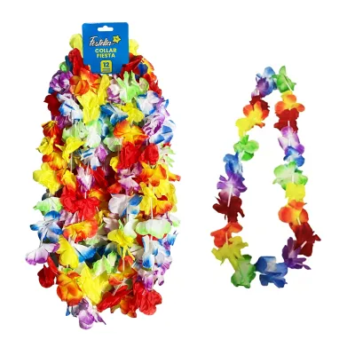 COLLAR HAWAIANO DOBLE HOJA MULTICOLOR (CRTX12) (PQTX24)