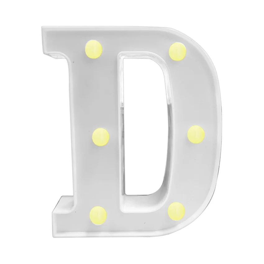 LAMPARA DE LETRA D 21.8CM FONDO BLANCO LUZ CALIDA