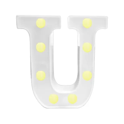 LAMPARA DE LETRA U 21.8CM FONDO BLANCO LUZ CALIDA