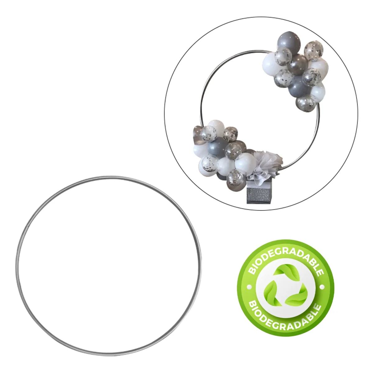 ARO DE GLOBO PLATEADO 44CM BIODEGRADABLE (PQTX12)
