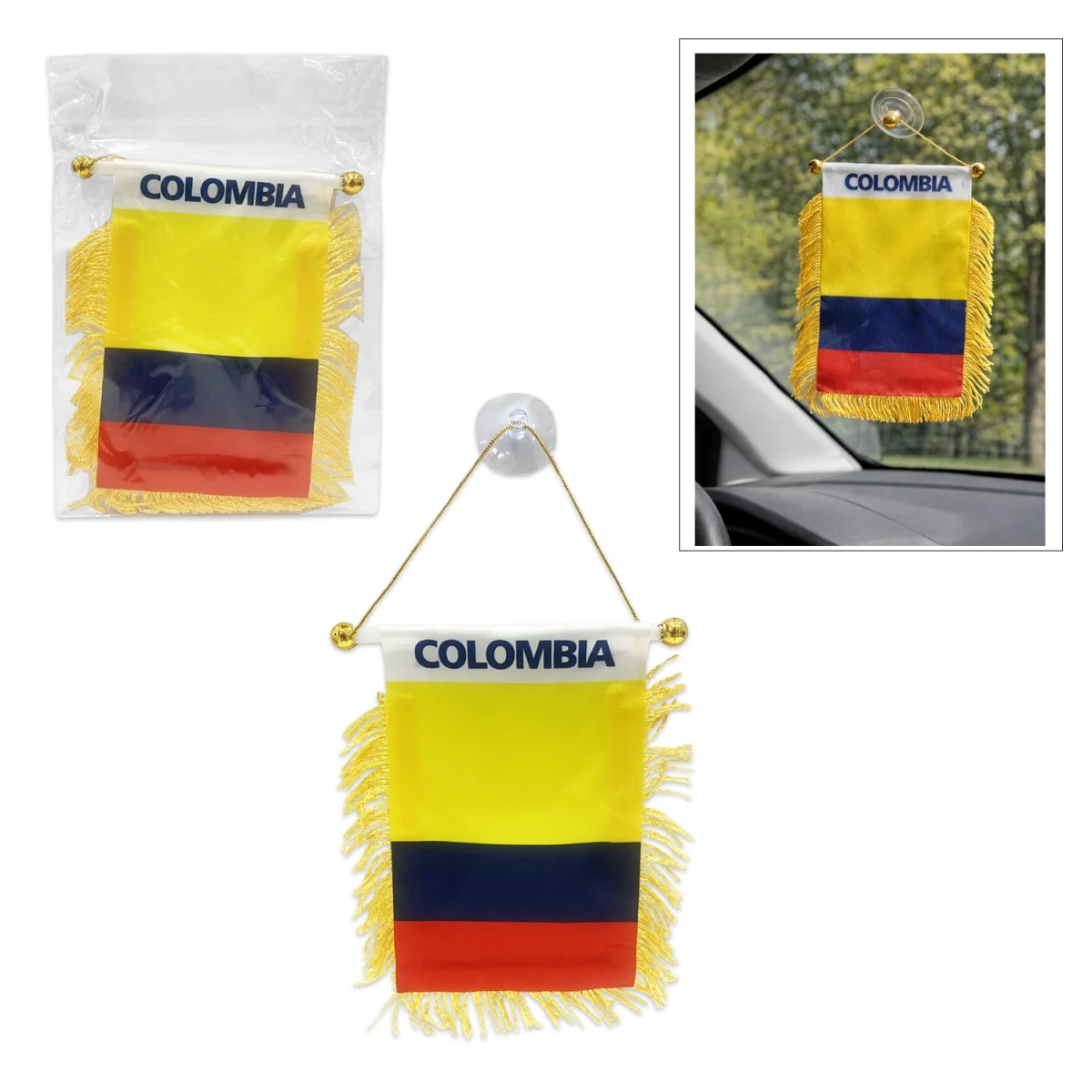 BANDERA COLOMBIA COLGANTE CON CHUPA (PQTX12)
