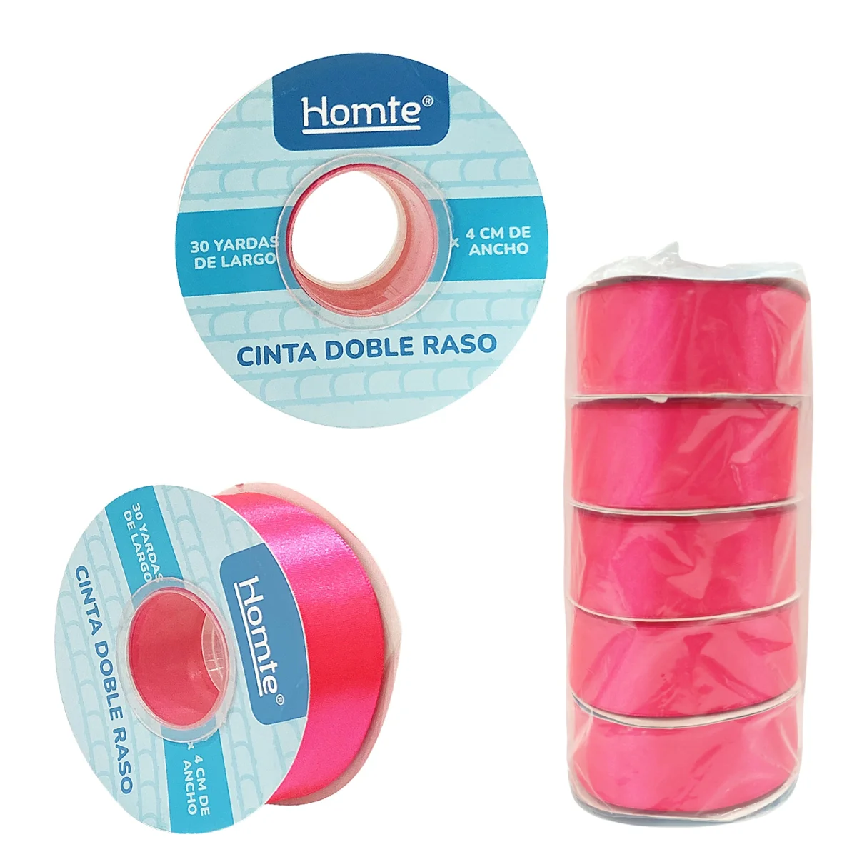 CINTA DOBLE RASO FUCSIA NEON 4CM*30Y (PQTX5)