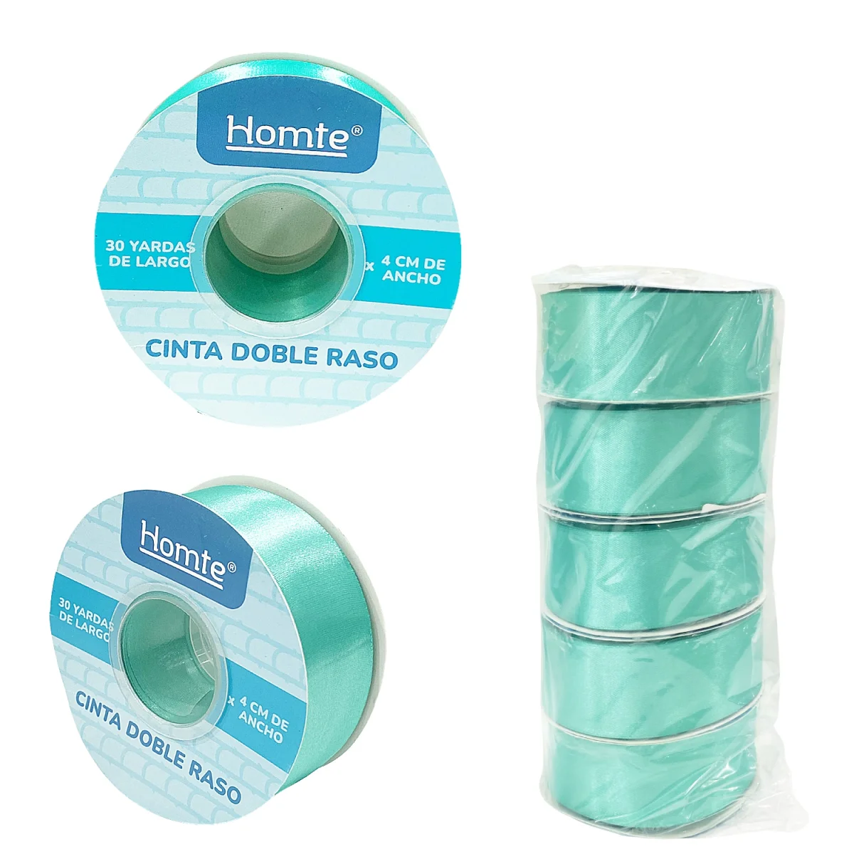 CINTA DOBLE RASO VERDE AGUAMARINA 4CM*30Y (PQTX5)