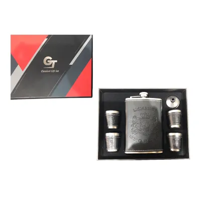 SET LICORERA CANTIMPLORA NEGRA 256ML CON COPAS EN CAJA