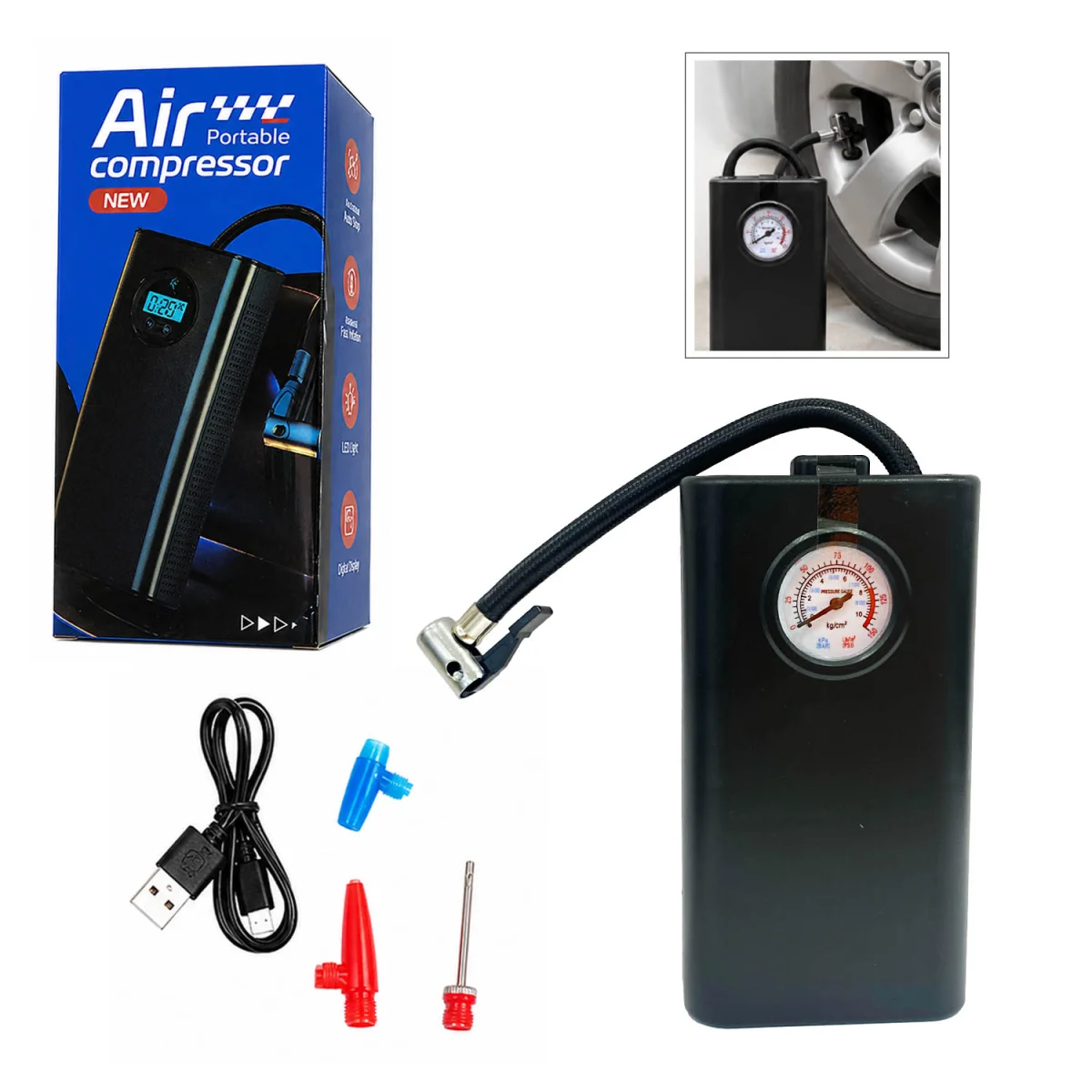 COMPRESOR DE AIRE PORTATIL CON MEDIDOR: