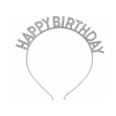 DIADEMA HAPPY BIRTHDAY METALICA PLATEADA (PQTX12)