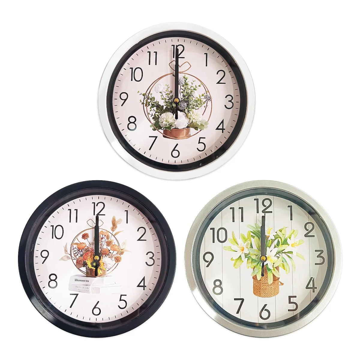 RELOJ DE PARED REDONDO FLORES 20CM