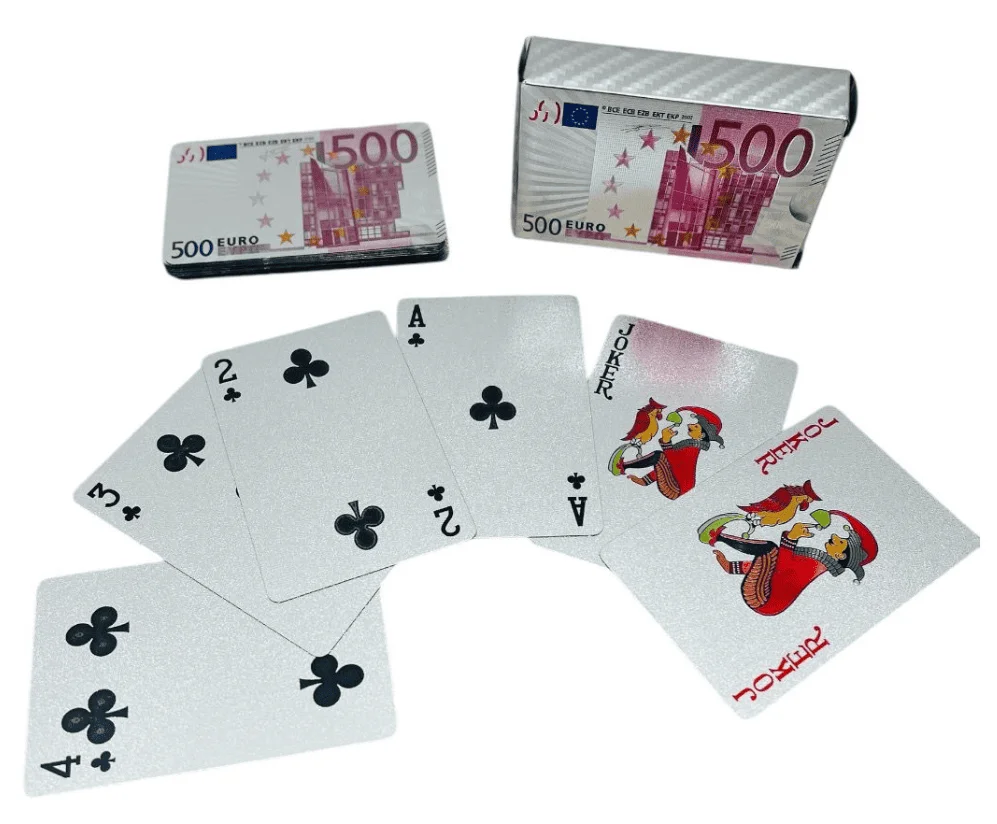 CAJA JUEGO CARTAS DE EUROS PLATEADO
