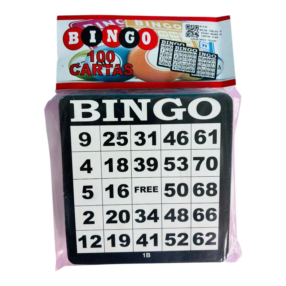 BOLSA TABLAS DE BINGO NEGRA EN CARTON X100