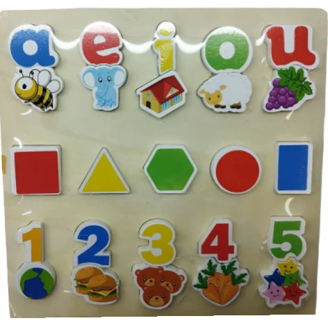 TABLA JUEGO DIDACTICO VOCALES NUMEROS ANIMALES FIGURAS GEOMETRICAS MADERA