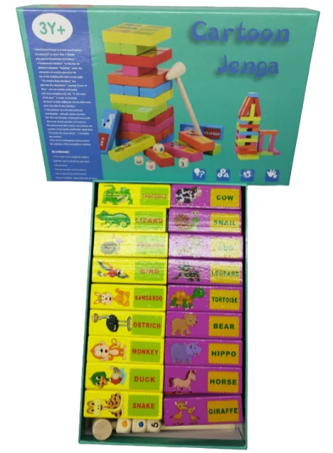 CAJA JUEGO DE MESA JENGA ANIMADO COLORES MADERA