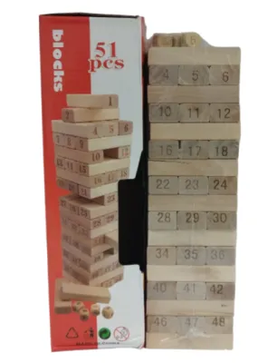 JUEGO DE MESA JENGA CAJA ROJA 51 BLOQUES NUMERO