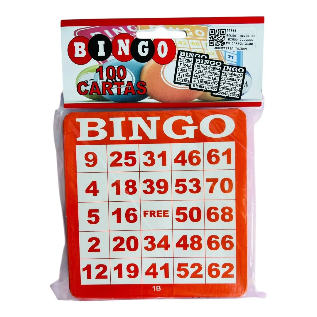 BOLSA TABLAS DE BINGO COLORES EN CARTON X100