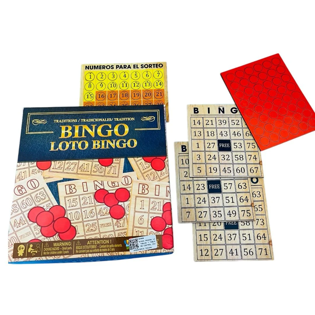 BINGO MADERA 12 TABLAS Y TABLA DE CONTROL CAJA CARTON