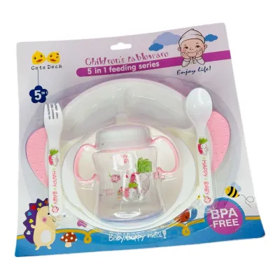 VAJILLA INFANTIL GRANDE CON VASO PITILLO AZUL O ROSADO