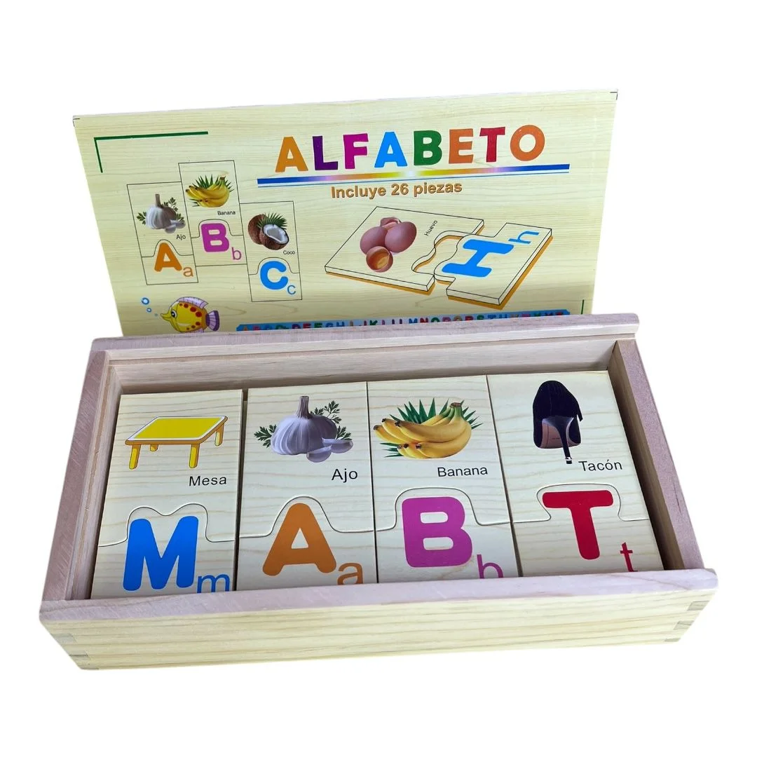 CAJA MADERA ROMPECABEZA ABECEDARIO