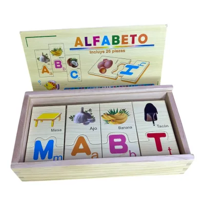 CAJA MADERA ROMPECABEZA ABECEDARIO