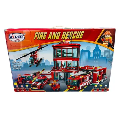 CAJA ARMABLE WINNER 969 PIEZAS CAMION BOMBEROS CON EDIFICIO ROJO