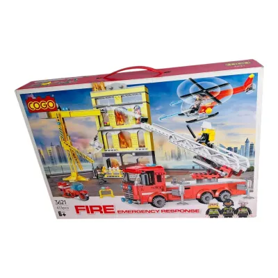 CAJA ARMABLE COGO 613 PIEZAS CAMION BOMBERO CON EDIFICIO AMARILLO
