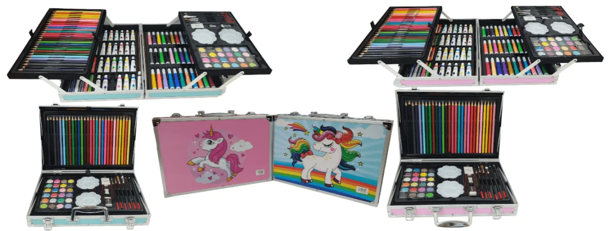 KIT DE ARTE INFANTIL 145 PIEZAS METALICO AZUL