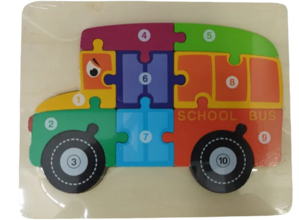 TABLA JUEGO DIDACTICO ROMPECABEZAS BUS ALTO RELIEVE MADERA