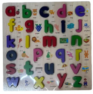 TABLA JUEGO DIDACTICO ABECEDARIO MINUSCULA CON DIBUJOS MADERA