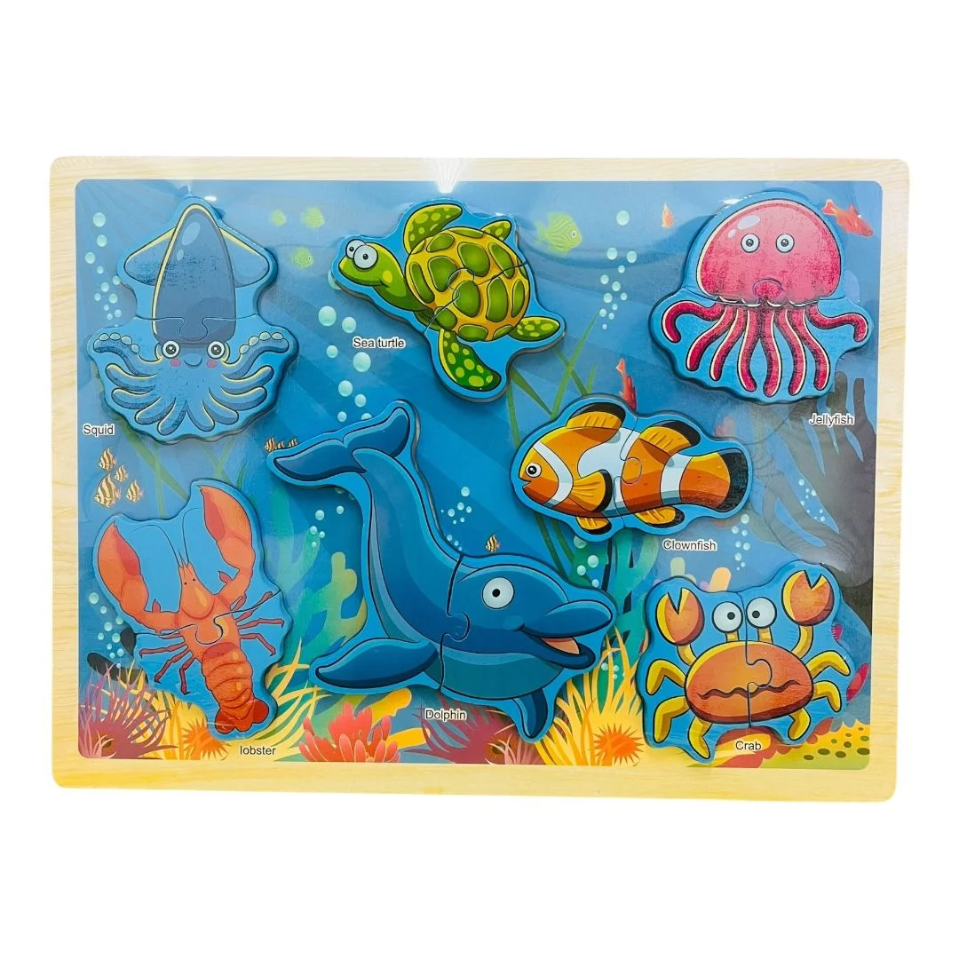 TABLA JUEGO DIDACTICO DE ANIMALES MARINOS MADERA