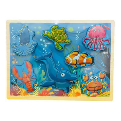 TABLA JUEGO DIDACTICO DE ANIMALES MARINOS MADERA