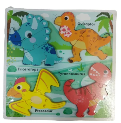 TABLA JUEGO DIDACTICO ROMPECABEZA ALTO RELIEVE DE 4 PIEZAS DINOSAURIO MADERA