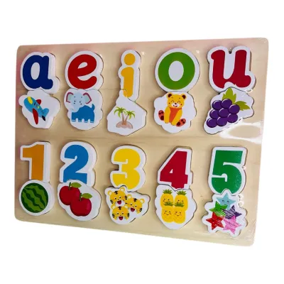 TABLA JUEGO DIDACTICO VOCALES NUMEROS ANIMALES Y FRUTAS MADERA