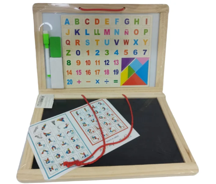 TABLA JUEGO DIDACTICO TABLERO MAGNETICO Y BORRABLE NUMEROS Y LETRAS PEQUEÑAS MADERA