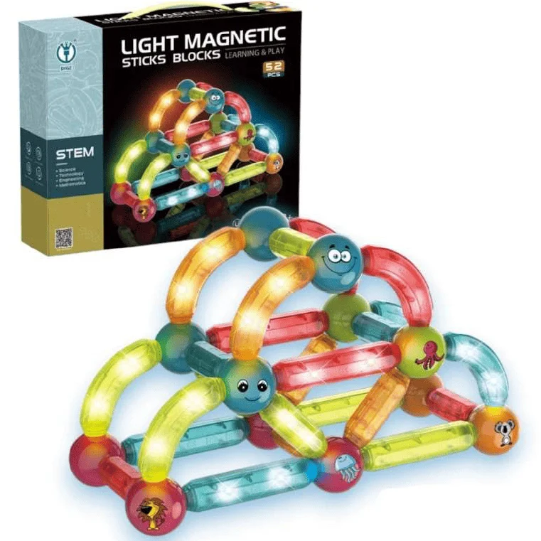 BLOQUES MAGNETICOS CON LUZ 52 PCS CAJA