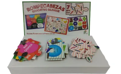 CAJA JUEGO DIDACTICO ROMPECABEZA BILINGÜE X3 CARTON