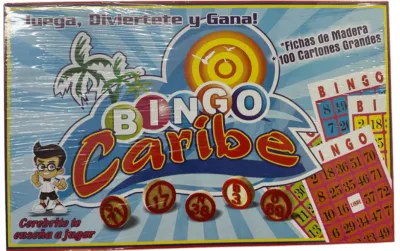 CAJA JUEGO DE MESA BINGO CARIBE FICHAS DE MADERA 100 CARTONES