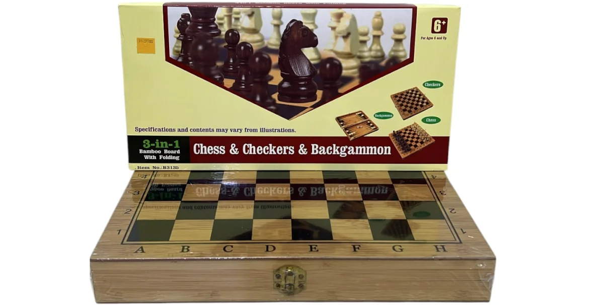 CAJA JUEGO DE MESA AJEDREZ 3 EN 1 40CMX39.5CM