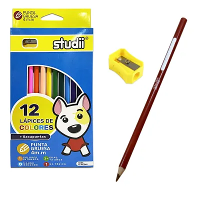 CAJA DE COLOR X12 CON SACAPUNTAS (PQTX12)