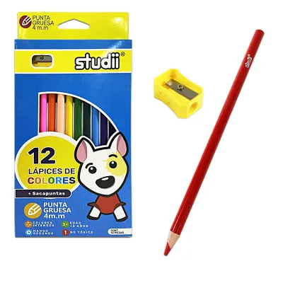 CAJA DE COLOR X12 CON SACAPUNTAS (PQTX12)