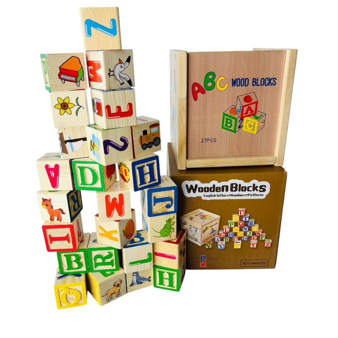 CAJA DE MADERA CON CUBOS ABC