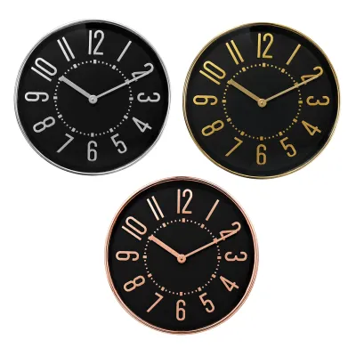 RELOJ DE PARED REDONDO NEGRO 25CM