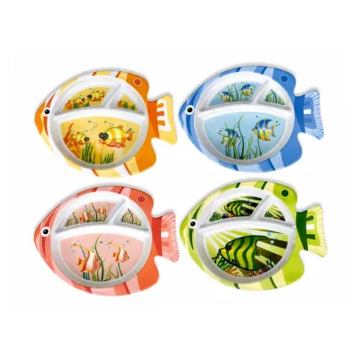 PLATO PEZ INFANTIL MELAMINA 3 COMPARTIMENTOS