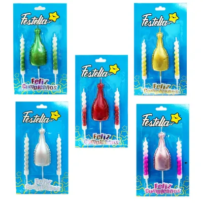 SET VELA BOTELLA FELIZ CUMPLEAÑOS X3 (CJX12)